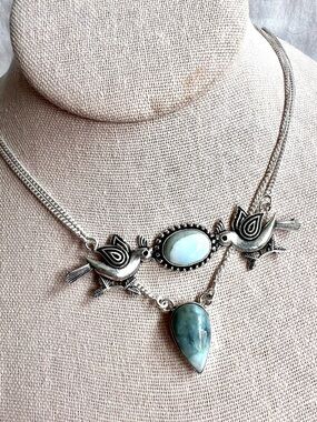 925 Peace Dove Double Larimar Bird Necklace